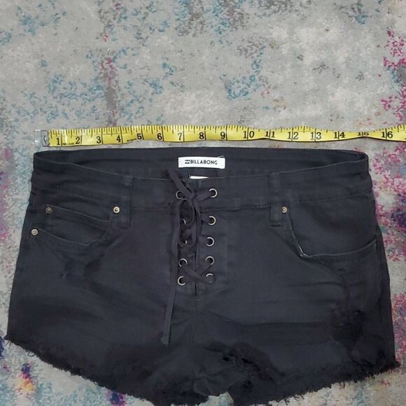 Billabong Lace up Denim Shorts in Charcoal Black Size 27 - Picture 13 of 14